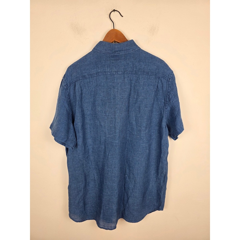 Faherty Mens Indigo Dyed Linen Short Sleeve Button Down Shirt Blue L MWS2344-IGB - Picture 2 of 6
